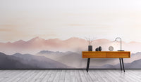Serene foggy hills mural creating a peaceful environment.
