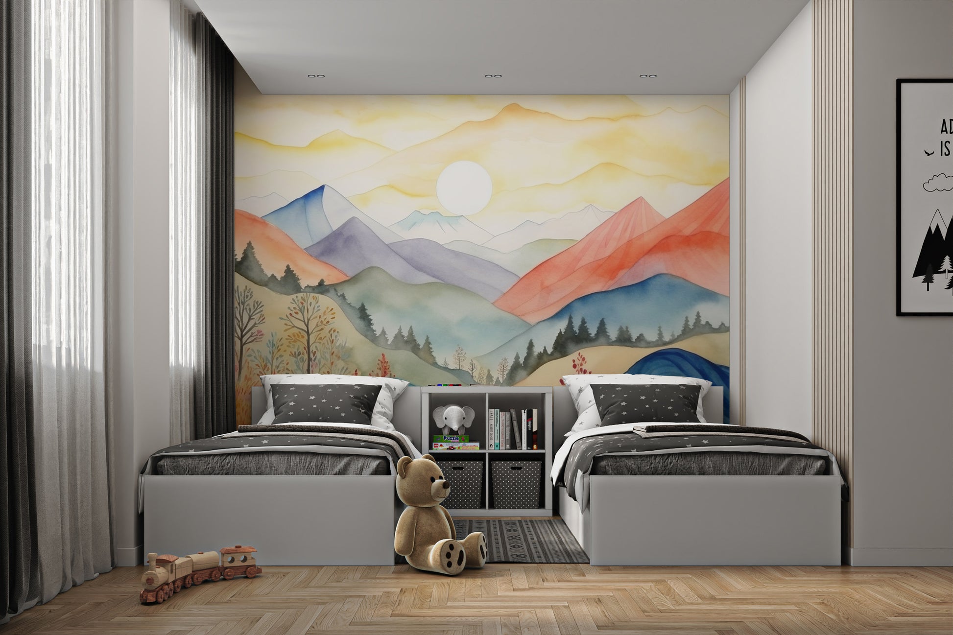 Mountain scene wallpaper with river
