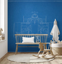 Detailed F1 car blueprint wallpaper for rooms
