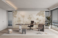 Elegant sepia-toned jungle mural featuring lush greenery
