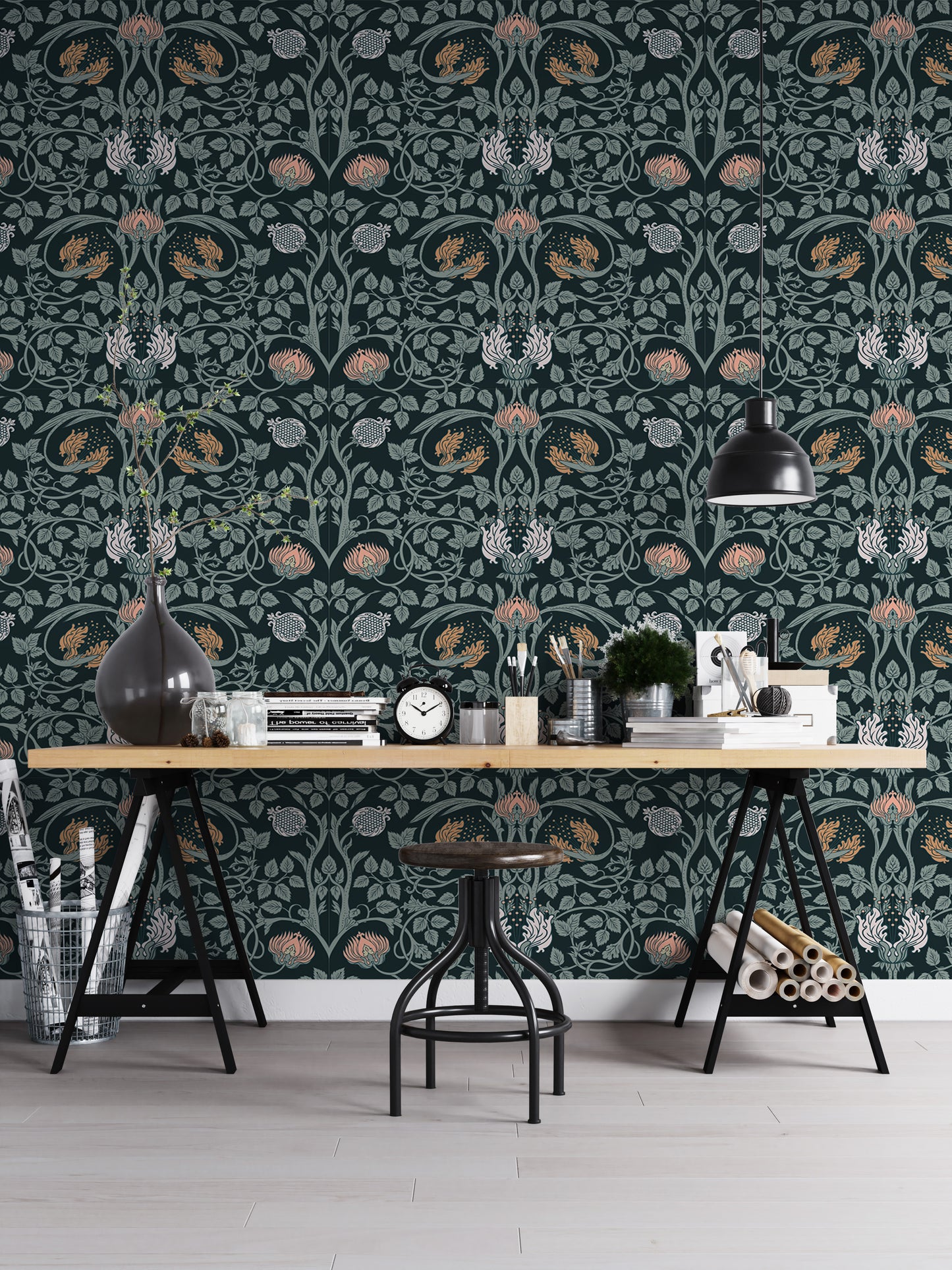 Dark Color Floral Vintage Seamless Pattern Retro Wallpaper