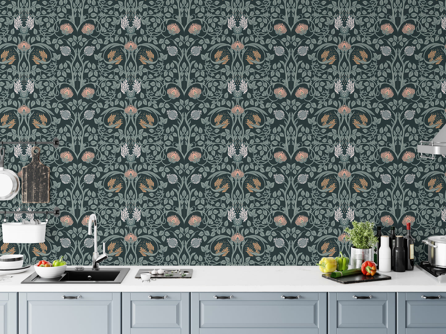 Dark Color Floral Vintage Seamless Pattern Retro Wallpaper