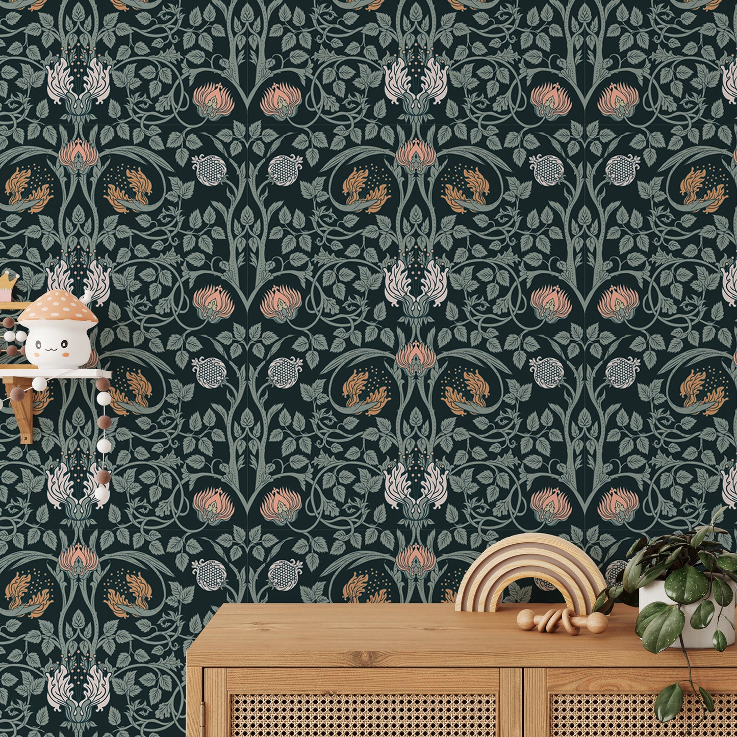Dark Color Floral Vintage Seamless Pattern Retro Wallpaper