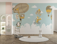Whimsical safari balloon mural wallpaper
