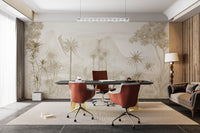 Artistic sepia jungle wallpaper with detailed tropical foliage
