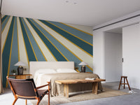 Contemporary wallpaper featuring dynamic green and cream stripe patterns