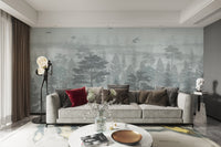 Grus birds in a floral jungle adhesive wall design