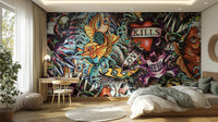Intricate tattoo wall art mural for bold spaces
