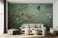 Beautiful wall art featuring sparrows and soft blooms