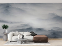 Foggy hills mural wallpaper for serene spaces
