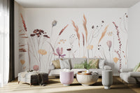 Nature-inspired mural with whimsical wildflower details