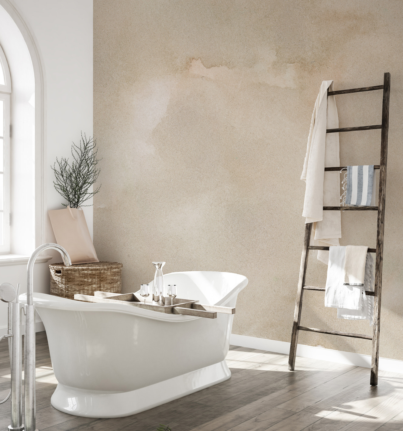 Abstract beige ink mural for modern decor