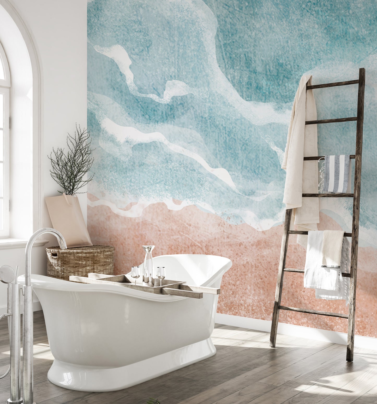 Coastal beach wave mural for home decor
