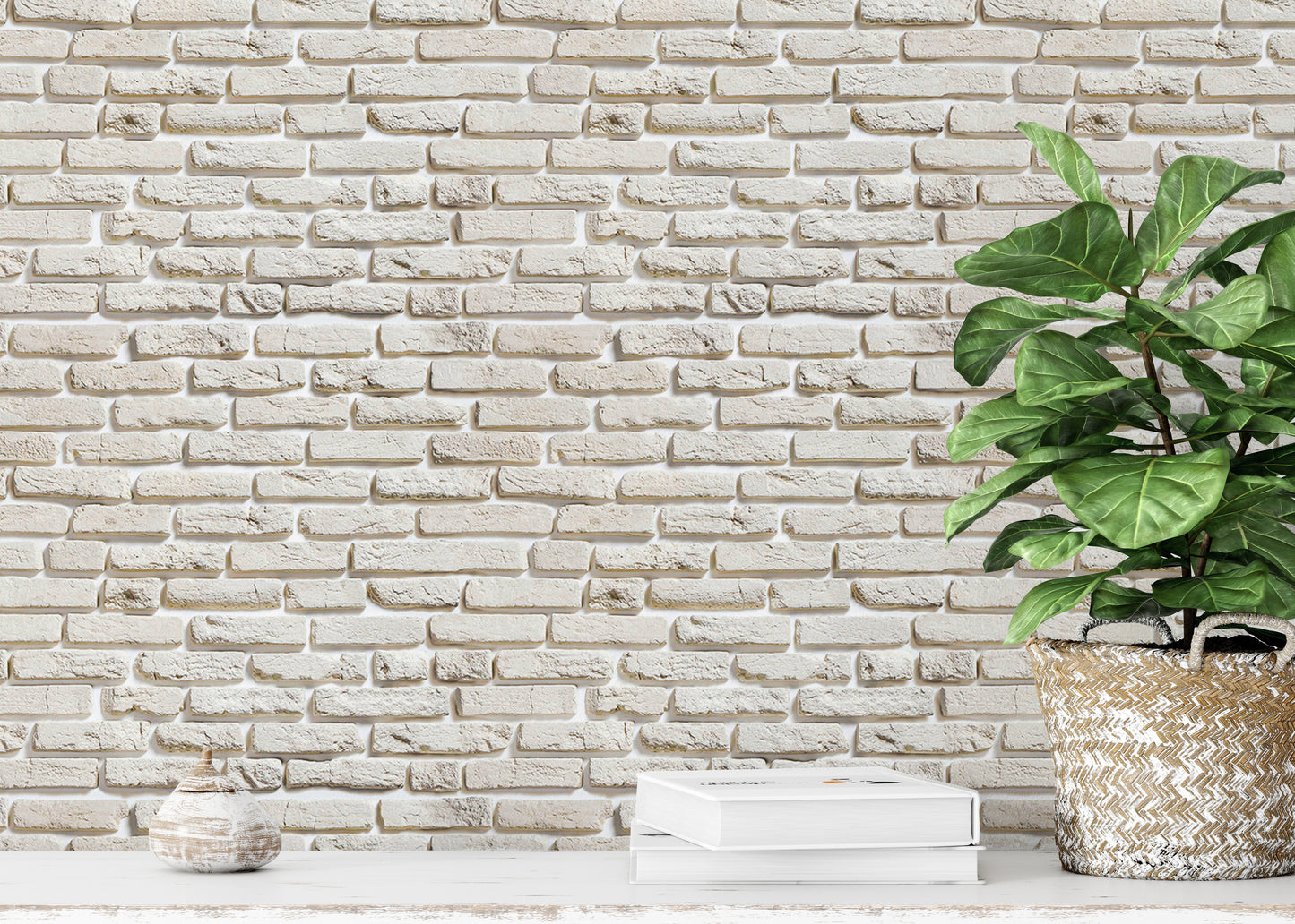 Old Vintage White Color Brick Wallpaper For Walls
