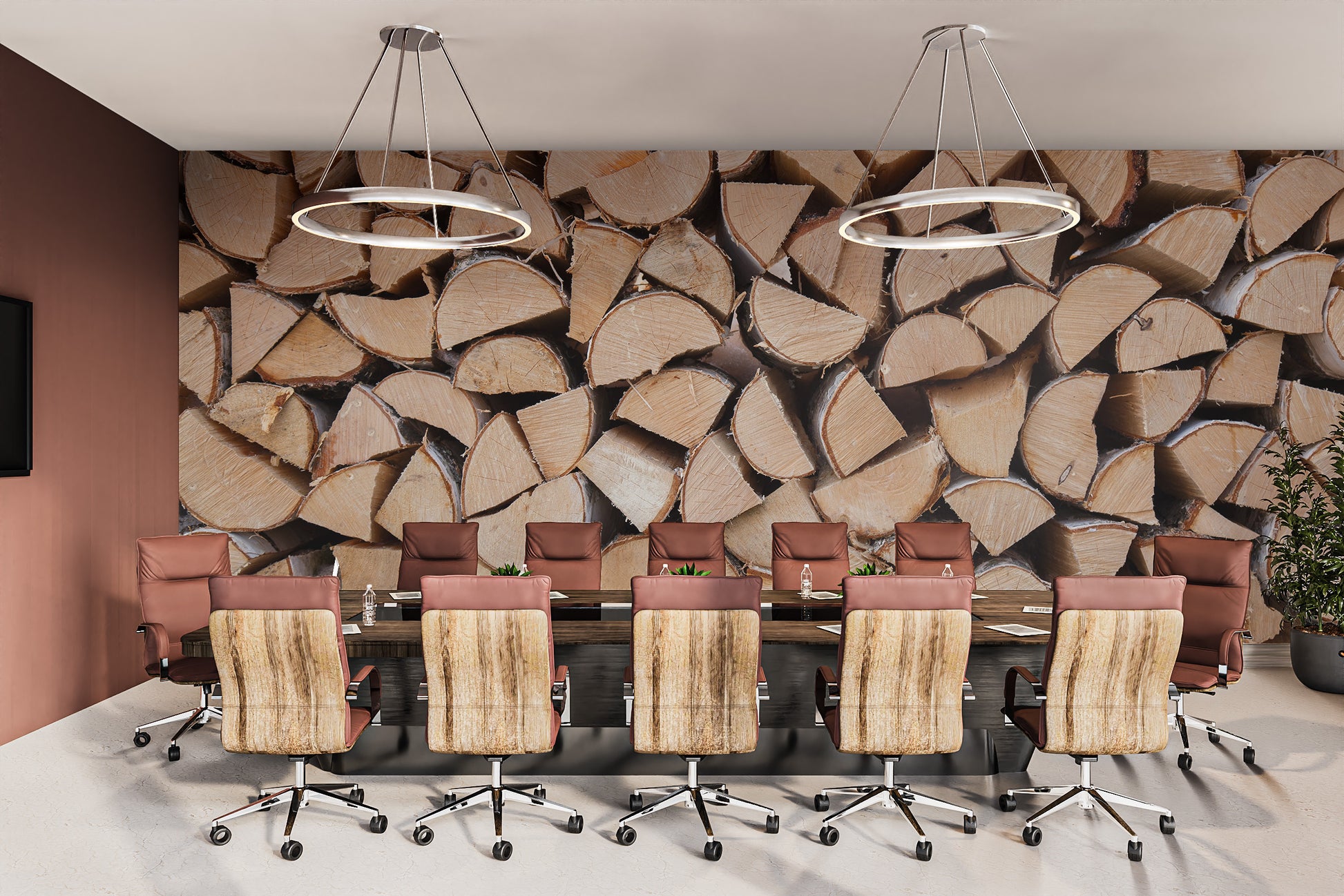 Wood log stack removable wallpaper mural
