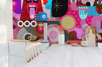 Colorful abstract faces mural for home spaces

