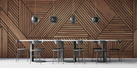 Minimalist geometric pattern mural in wood for interiors
