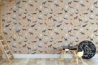 Wall decor with a brown pattern of different dog breeds
