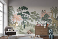 Playful kids' wallpaper featuring exotic wildlife scenes
