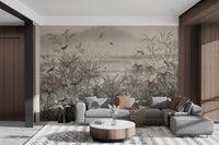 Forest-inspired vintage wallpaper with branch patterns