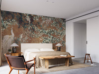 Majestic peacock amid elegant floral garden scene