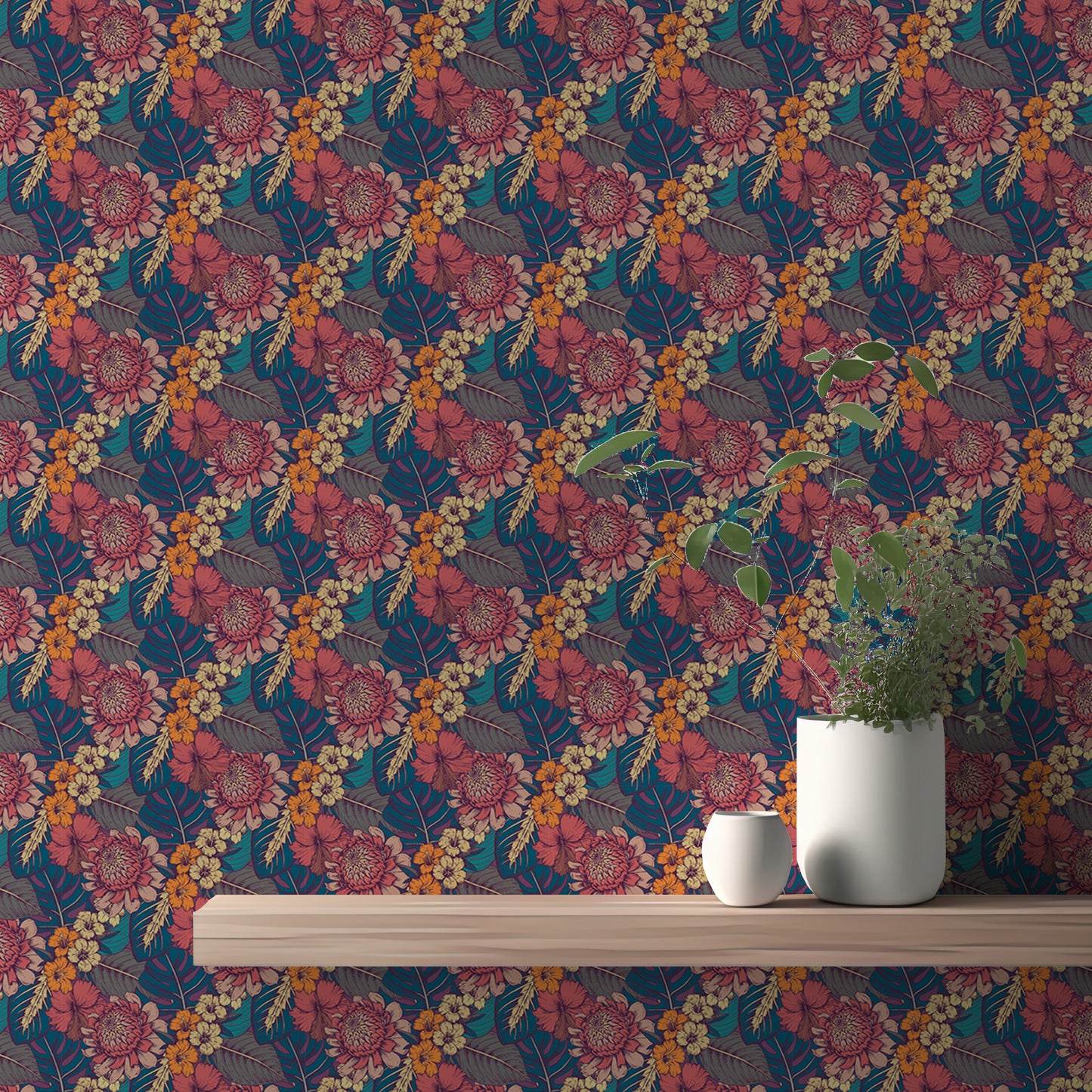 Colorful Tropical Flower Peel and Stick Wallpaper