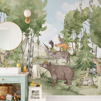 Forest panorama mural featuring lush greenery
