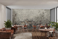 Turkish rooster and deer in tropical plant wall design