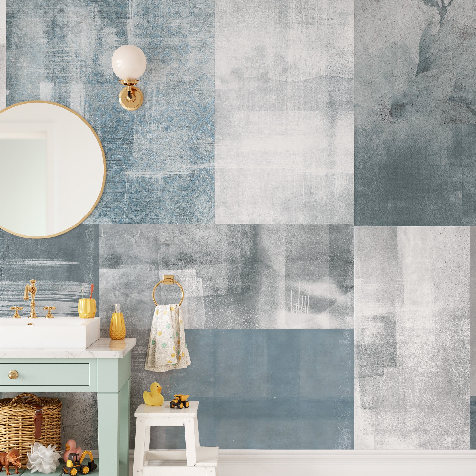 Intricate blue tapestry mural for walls
