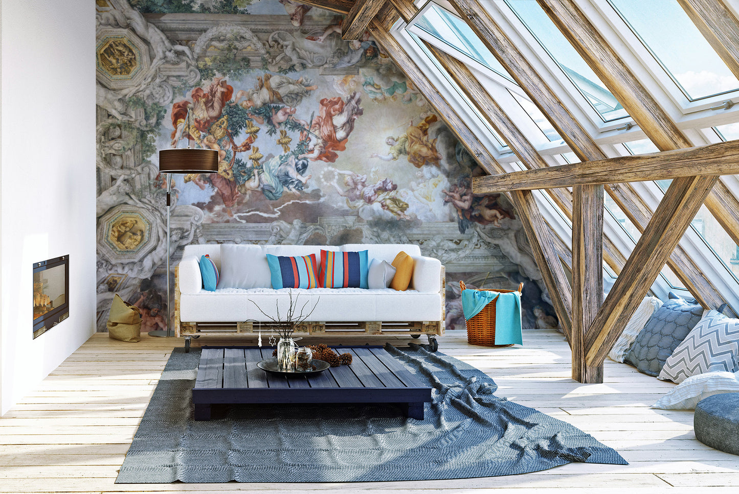 Ornate Baroque heaven mural for interiors
