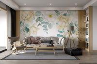 Romantic floral illustration wallpaper with soft tones
