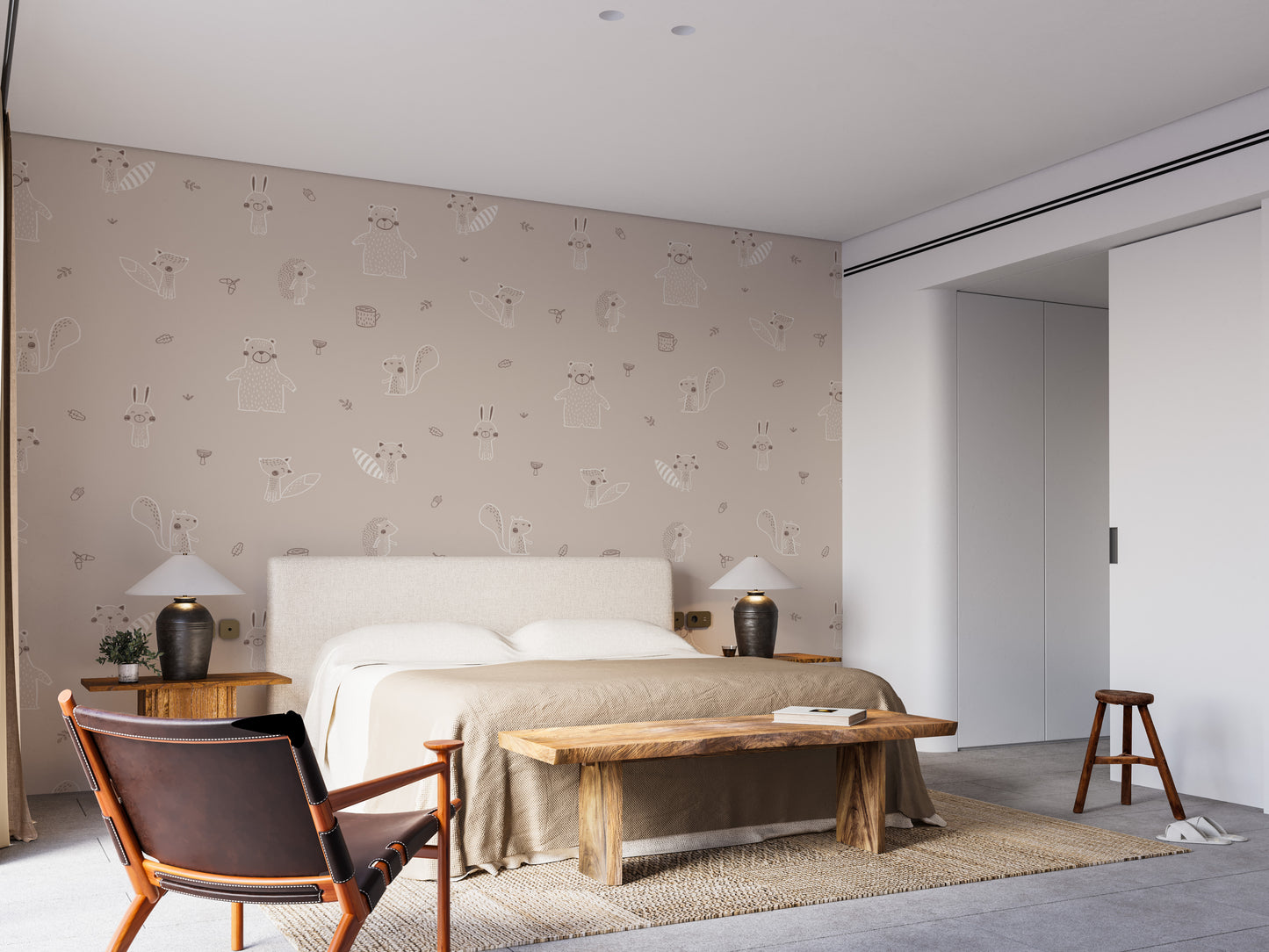 Beige Forest Friends Wallpaper for Walls