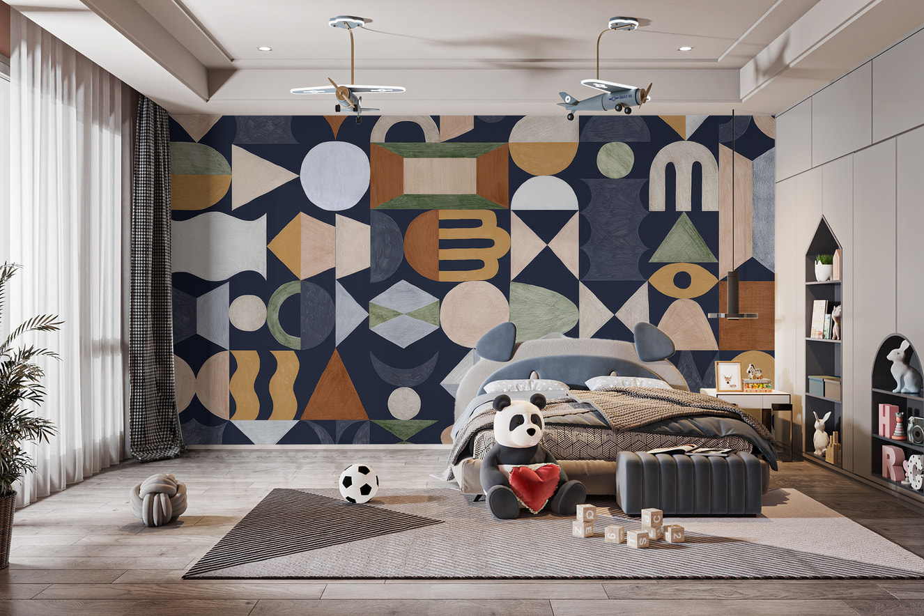 Retro geometric totem wallpaper with bold vintage patterns