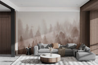 Brown-toned watercolor wallpaper with pine forest theme