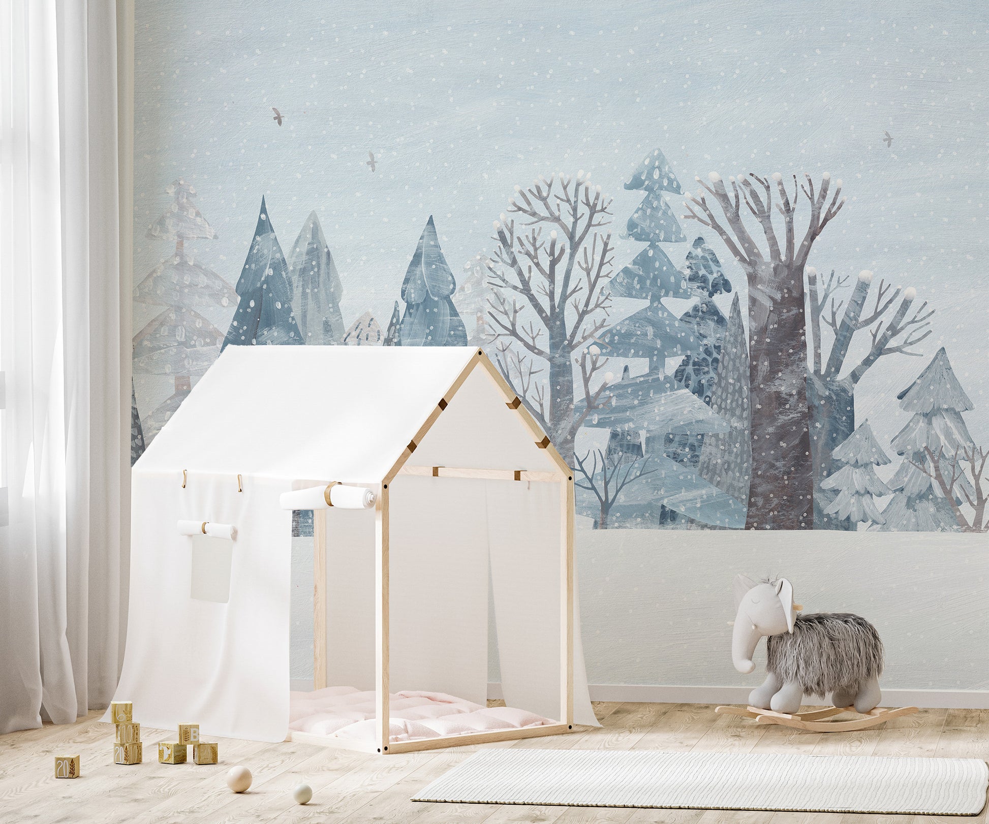 Elegant snowy trees mural for interiors
