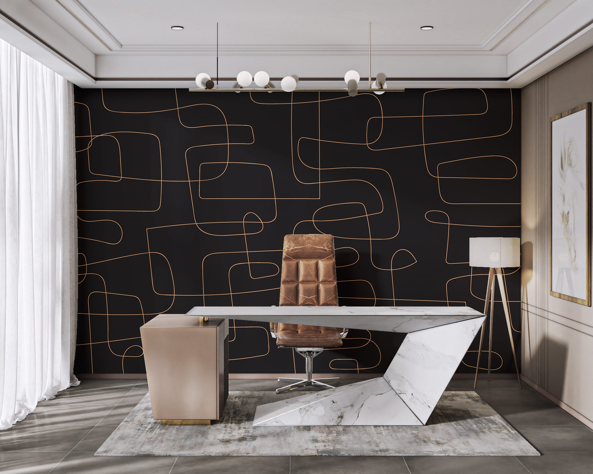 Geometric abstract line art wall covering
