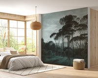 Dark green forest wallpaper for calm decor
