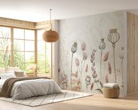 Autumnal blooms mural with soft watercolor tones for walls
