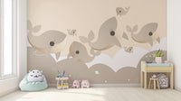Playful Whales Wallpaper Mural adds charm to walls
