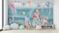 Whimsical mermaid kingdom wall mural for creative rooms
