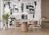 Graphic newsprint mural for trendy rooms
