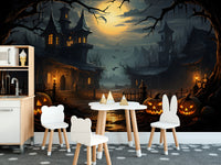 Wall decor featuring a chilling haunted house illustration



