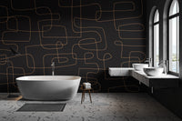 Black and gold abstract line wall mural
