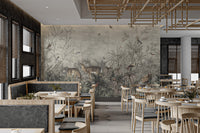 Exotic birds and deer with tropical plants wallpaper