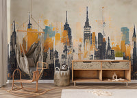 Modern Industrial Cityscape Wall Mural Art
