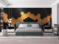 Chic black and gold wall mural decor idea
