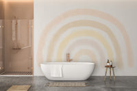 Peaceful sunrise wallpaper mural with rainbow light accents
