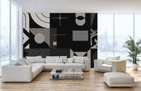 Geometric black-and-gray design mural for walls
