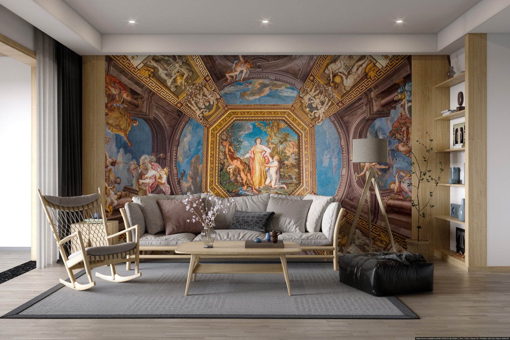 Elegant Baroque ceiling painting wallpaper
