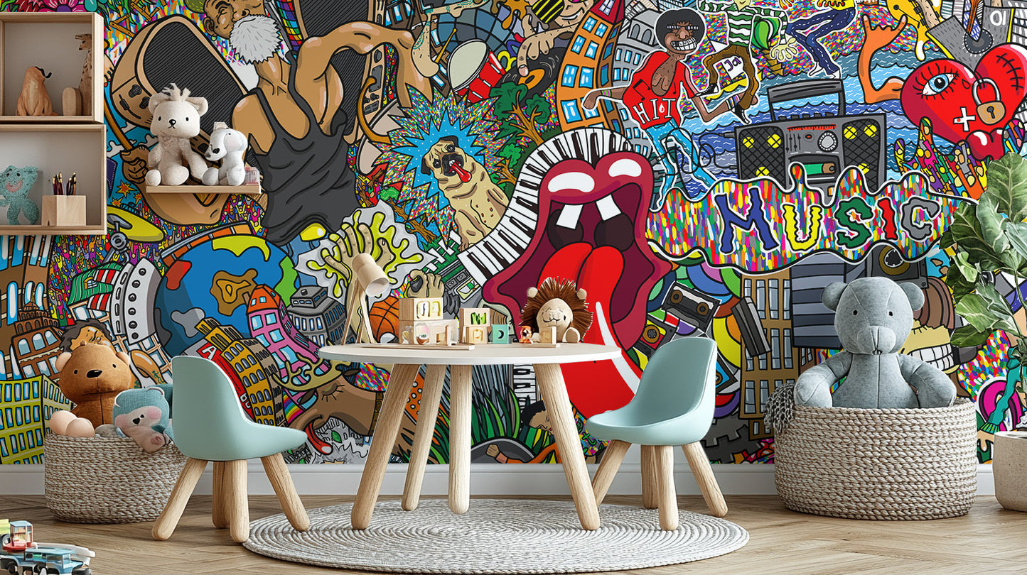 Vibrant Musical Cityscape Wall Mural